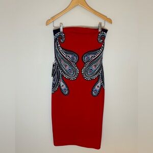 NWT Express Red and Blue Strapless Dress